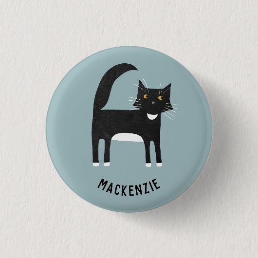Schwarze und weiße Katze Personalisiert Button (Vorderseite)