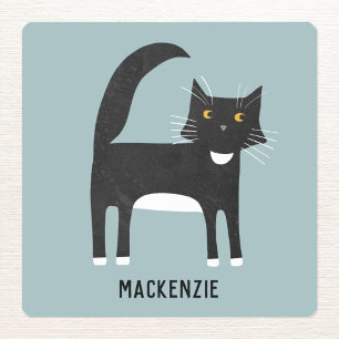 Schwarze und weiße Katze Personalisiert Quadratischer Aufkleber