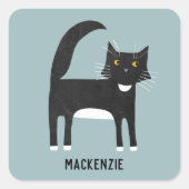Schwarze und weiße Katze Personalisiert Quadratischer Aufkleber (Vorderseite)