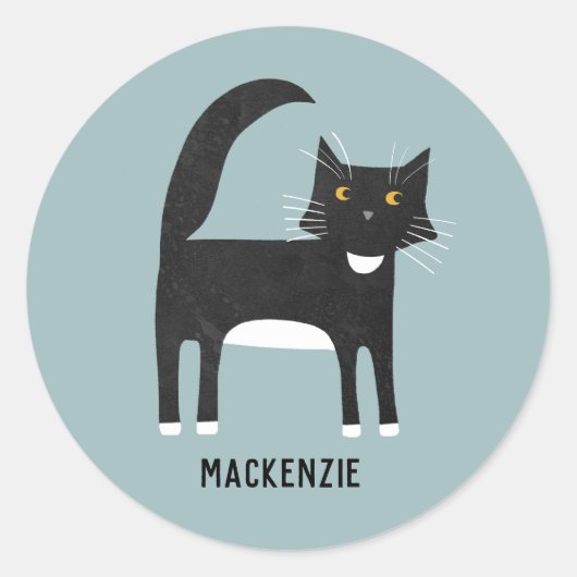 Schwarze und weiße Katze Personalisiert Runder Aufkleber (Vorderseite)