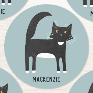 Schwarze und weiße Katze Personalisiert Runder Aufkleber
