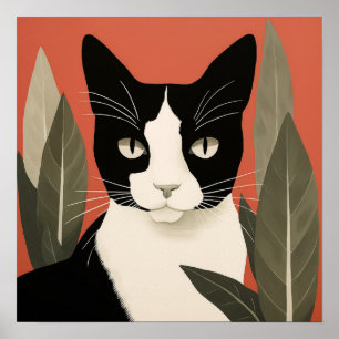 Schwarze und weiße Katze Poster
