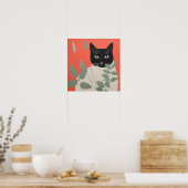 Schwarze und weiße Katze Poster (Küche)