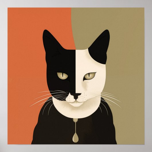 Schwarze und weiße Katze Poster (Vorne)