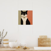 Schwarze und weiße Katze Poster (Küche)