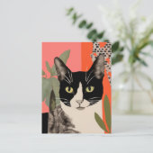 Schwarze und weiße Katze Postkarte (Stehend Vorderseite)