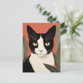 Schwarze und weiße Katze Postkarte (Stehend Vorderseite)