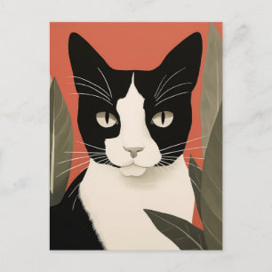 Schwarze und weiße Katze Postkarte