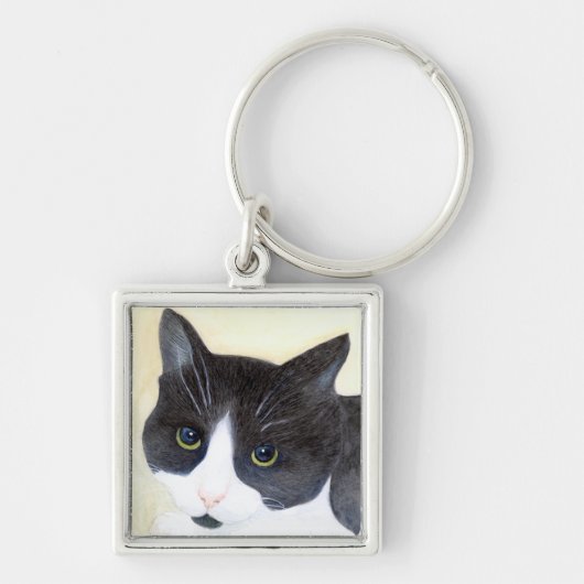 Schwarze und weiße Katze Schlüsselanhänger (Vorne)