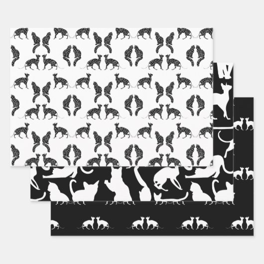 Schwarze und weiße Katzen Geschenkpapier Set (Set)