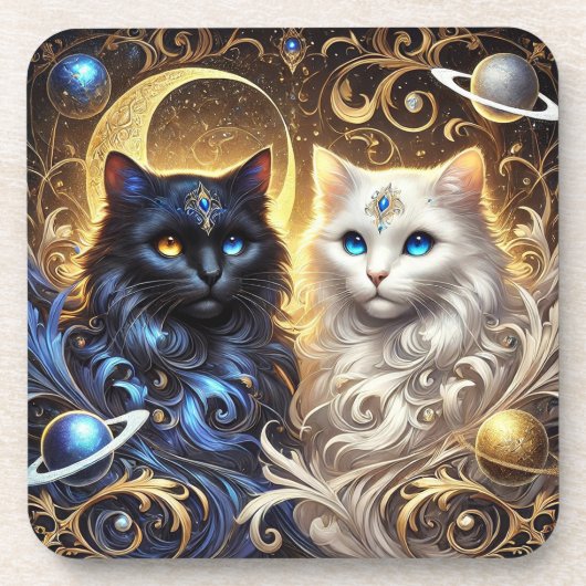 Schwarze und weiße Katzen Getränkeuntersetzer (Vorderseite)