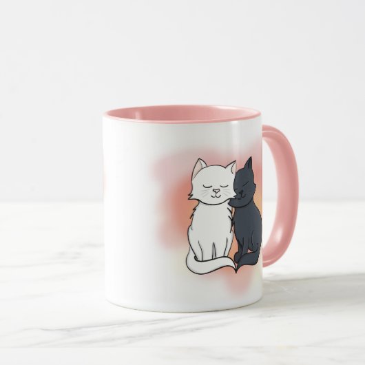 Schwarze und weiße Katzen in Liebe Dreamy Pink Tasse (VorderseiteRechts)