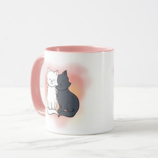 Schwarze und weiße Katzen in Liebe Dreamy Pink Tasse (Vorderseite Links)