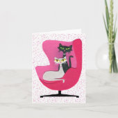 Schwarze und weiße Katzen in rosa Stuhl auf Punkte Karte (Vorderseite)