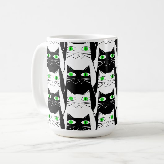 Schwarze und weiße Katzen Kaffeetasse (Vorderseite Links)