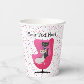 Schwarze und weiße Katzen Mittelalter rosa Stuhlpu Pappbecher (Rückseite)