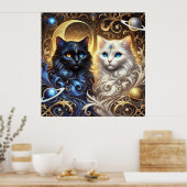 Schwarze und weiße Katzen Poster (Küche)