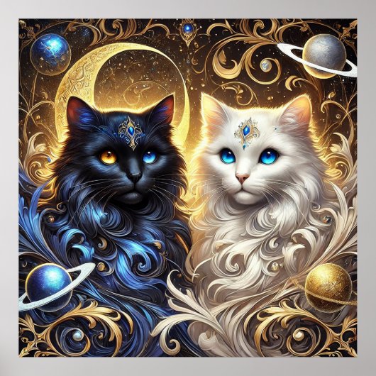 Schwarze und weiße Katzen Poster (Vorne)