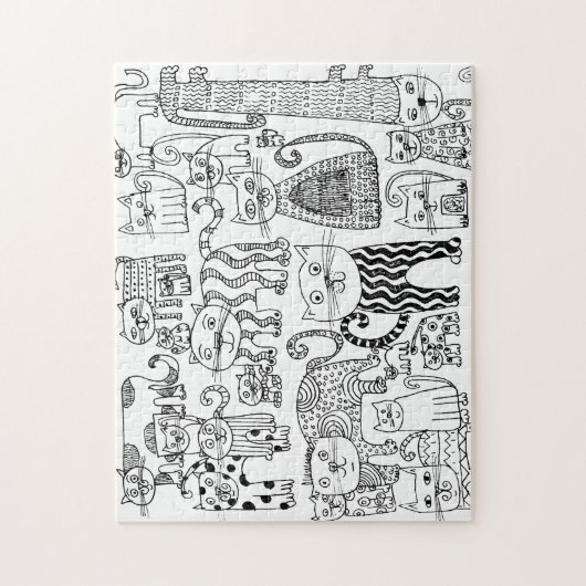 Schwarze und weiße Katzen Spaß Hand zeichnen Moder Puzzle (Vertikal)