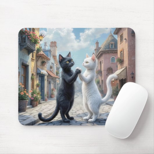 Schwarze und weiße Katzen tanzen auf Kobelstein Mousepad (Mit Mouse)