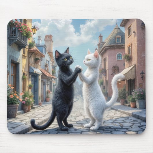 Schwarze und weiße Katzen tanzen auf Kobelstein Mousepad (Vorne)