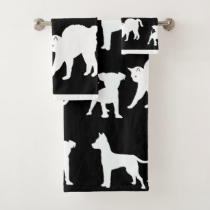 Schwarze und weiße Katzen und Hunde Badhandtuch Set