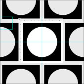 Schwarze und weiße Kreise und Quadrate Stoff (Kachel)