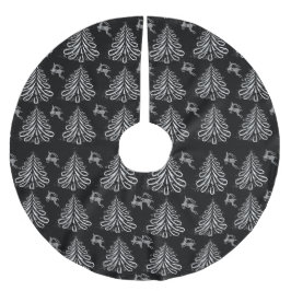 SCHWARZE UND WEISSE KRISTMAS BÄUME & REINDEER POLYESTER WEIHNACHTSBAUMDECKE