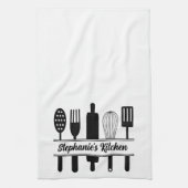 Schwarze und Weiße Küche Utensitis Personalisiert Geschirrtuch (Vertikal)
