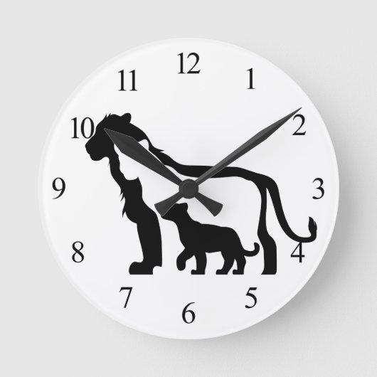 Schwarze und Weiße Löwen Runde Wanduhr (Vorderseite)