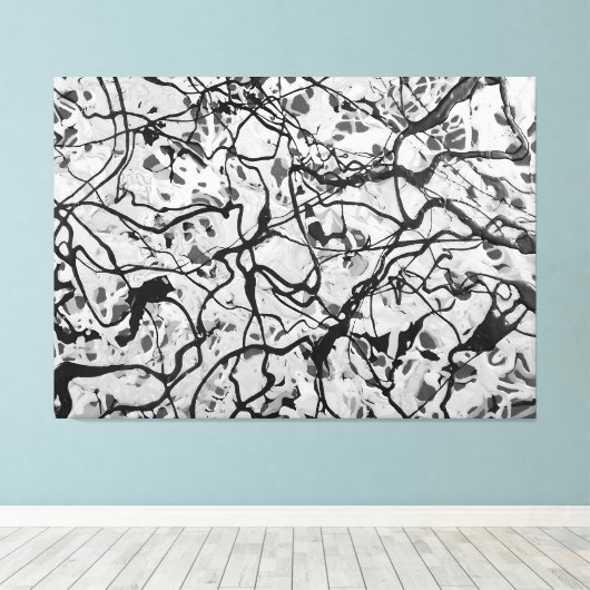 SCHWARZE UND WEISSE LVI - Aktionsgemälde - Abstrak Leinwanddruck (Insitu (Holzboden))