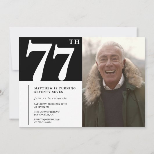 Schwarze und Weiße Männer 77. Geburtstag Einladung (Vorderseite)