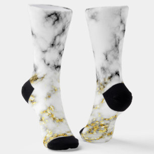 Schwarze und weiße Marmor-Gold-Sparkle-Flakes Eleg Socken