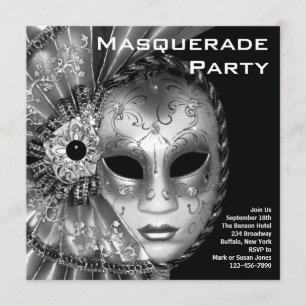 Schwarze und Weiße Maskenball-Party Einladung