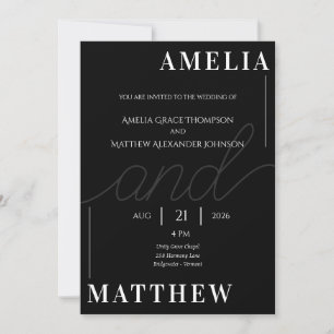 Schwarze und weiße minimalistische Hochzeitseinlad Einladung
