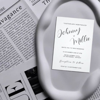 Schwarze und weiße minimalistische Hochzeitseinlad Einladung