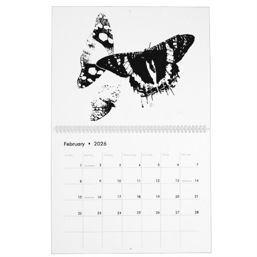 Schwarze und weiße minimalistische Insekten - Bug Kalender (Feb 2026)