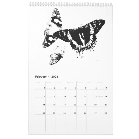Schwarze und weiße minimalistische Insekten - Bug  Kalender (Feb 2026)