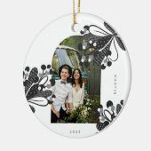 Schwarze und weiße Mistletoepaare Weihnachten Keramik Ornament (Links)