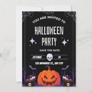 Schwarze und Weiße moderne Halloween-Party-Einladu Einladung