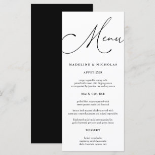Schwarze und weiße moderne Kalligrafie-Hochzeit Menükarte