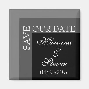 Schwarze und weiße moderne Schrift Hochzeit Magnet