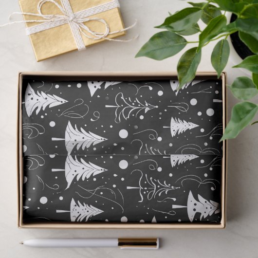 Schwarze und weiße moderne Weihnachtsbaumen Seidenpapier (Geschenk)