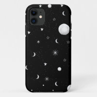 Schwarze und weiße Mond und Sterne