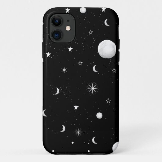 Schwarze und weiße Mond und Sterne Case-Mate iPhone Hülle (Rückseite)