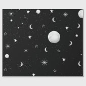 Schwarze und weiße Mond und Sterne Geschenkpapier (Flach)