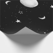 Schwarze und weiße Mond und Sterne Geschenkpapier (Ecke)