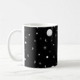 Schwarze und weiße Mond und Sterne Kaffeetasse