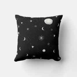 Schwarze und weiße Mond und Sterne Kissen