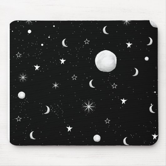 Schwarze und weiße Mond und Sterne Mousepad (Vorne)